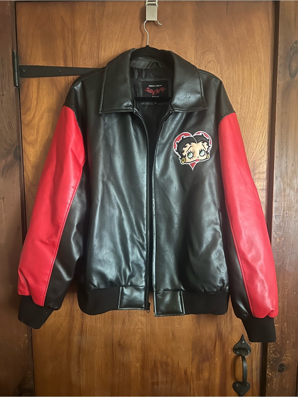 Betty Boop Black and Red Leather Bomber Jacket - Men's